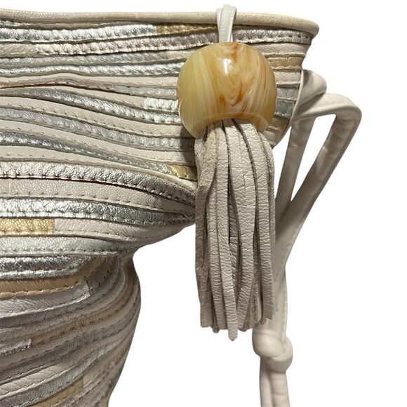 Vintage Sharif Bucket Bag Made in USA Striped Metallic Leather Shoulder Bag - Picture 8 of 13
